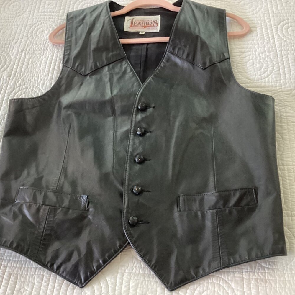 Vintage Diamond Leathers  Black Leather Mens Western Vest Size 42 Biker Jacket - Picture 12 of 13